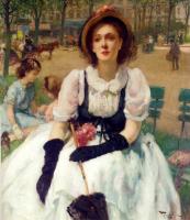 Fernand Toussaint - Femme elegante au parc